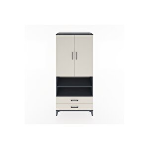 Hyperion Dolap 5 Raflı 2 Çekmeceli 2 Kapaklı 88x44x195 Antrasit-aytaşı