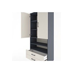 Hyperion Dolap 5 Raflı 2 Çekmeceli 2 Kapaklı 88x44x195 Antrasit-aytaşı