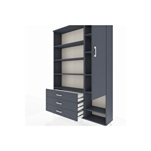 Arges Gardrop 9 Raflı 3 Çekmeceli Tek Kapaklı  132x30x195 Antrasit-antrasit