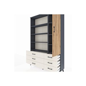 Arges Dolap 8 Raflı 6 Çekmeceli Tek Kapaklı  132x30x195 Antrasit-çam/aytaşı