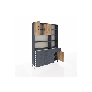 Arges Dolap 9 Raflı 5 Çekmeceli 3 Kapaklı 132x30x195 Antrasit-çam/antrasit