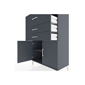 Hyperion Dolap Tek Raflı 3 Çekmeceli 2 Kapaklı 88x44x134 Antrasit-antrasit