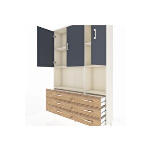 Arges Dolap 6 Raflı 6 Çekmeceli 3 Kapaklı 132x30x195 Aytaşı-antrasit/çam