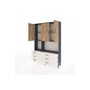 Arges Dolap 6 Raflı 6 Çekmeceli 3 Kapaklı 132x30x195 Antrasit-çam/aytaşı