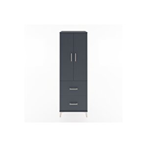 Hyperion Dolap 3 Raflı 2 Çekmeceli 2 Kapaklı 60x44x182 Antrasit-antrasit