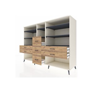 Kronos Dolap 8 Raflı 7 Çekmeceli  220x59x163 Aytaşı-antrasit/çam