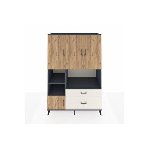 Kronos Dolap 7 Raflı 2 Çekmeceli 5 Kapaklı 132x59x195 Antrasit-çam/aytaşı