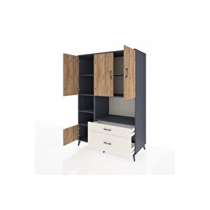 Kronos Dolap 7 Raflı 2 Çekmeceli 5 Kapaklı 132x59x195 Antrasit-çam/aytaşı