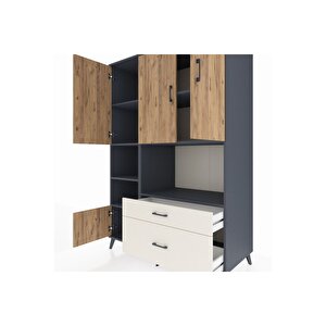 Kronos Dolap 7 Raflı 2 Çekmeceli 5 Kapaklı 132x59x195 Antrasit-çam/aytaşı