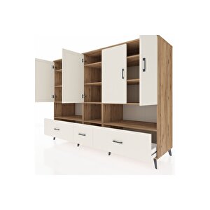 Kronos Dolap 12 Raflı 3 Çekmeceli 5 Kapaklı 220x59x163 Çam-aytaşı