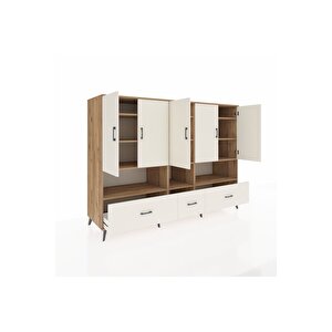 Kronos Dolap 12 Raflı 3 Çekmeceli 5 Kapaklı 220x59x163 Çam-aytaşı