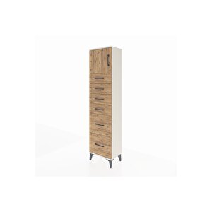Arges Dolap Tek Raflı 6 Çekmeceli Tek Kapaklı 44x30x182 Aytaşı-çam