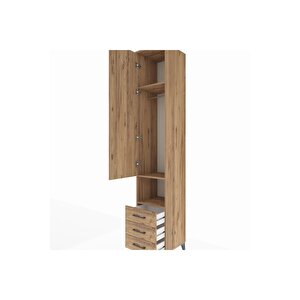 Hyperion Dolap 3 Raflı 3 Çekmeceli Tek Kapaklı 44x44x243 Çam-çam