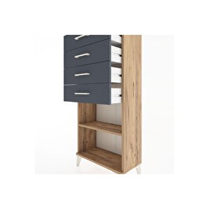Hyperion Dolap Tek Raflı 4 Çekmeceli 60x44x134 Çam-antrasit