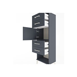 Arges Dolap Tek Raflı 4 Çekmeceli Tek Kapaklı 44x30x134 Antrasit-antrasit