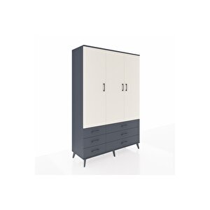 Hyperion Dolap 5 Raflı 6 Çekmeceli Tek Askılı 132x44x195 Antrasit-aytaşı/antrasit