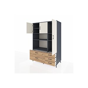 Kronos Dolap 7 Raflı 5 Çekmeceli 3 Kapaklı 132x59x195 Antrasit-aytaşı/çam