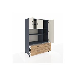 Kronos Dolap 7 Raflı 5 Çekmeceli 3 Kapaklı 132x59x195 Antrasit-aytaşı/çam