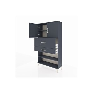 Arges Dolap 3 Raflı 2 Çekmeceli 2 Kapaklı 88x30x163 Antrasit-antrasit