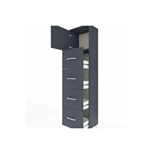 Arges Dolap Tek Raflı 4 Çekmeceli Tek Kapaklı 44x30x182 Antrasit-antrasit