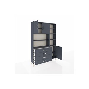 Arges Gardrop 9 Raflı 4 Çekmeceli 3 Kapaklı 132x30x195 Antrasit-antrasit