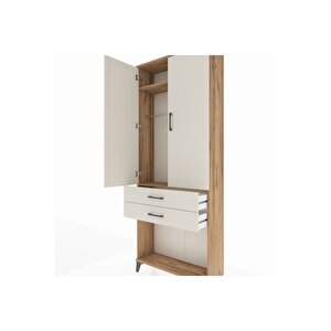 Arges Dolap 2 Raflı 2 Çekmeceli Tek Askılı 88x30x221 Çam-aytaşı