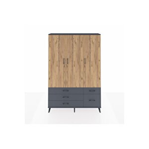 Arges Dolap 5 Raflı 5 Çekmeceli Tek Askılı 132x30x195 Antrasit-çam/antrasit