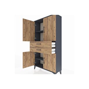 Arges Dolap 3 Raflı 2 Çekmeceli 4 Kapaklı 88x30x163 Antrasit-çam