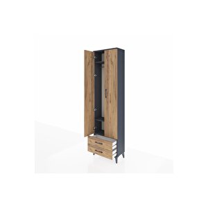 Arges Dolap 3 Raflı 2 Çekmeceli Tek Askılı 60x30x221 Antrasit-çam