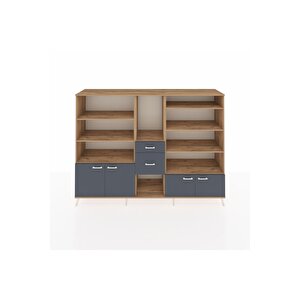 Hyperion Dolap 10 Raflı 2 Çekmeceli 4 Kapaklı 220x44x163 Çam-antrasit