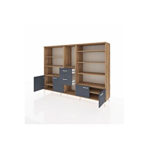 Hyperion Dolap 10 Raflı 2 Çekmeceli 4 Kapaklı 220x44x163 Çam-antrasit