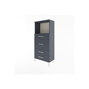 Arges Dolap Tek Raflı 4 Çekmeceli 60x30x134 Antrasit-antrasit