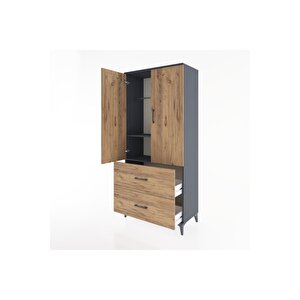 Hyperion Dolap 2 Raflı 2 Çekmeceli 2 Kapaklı 88x44x195 Antrasit-çam