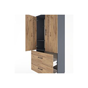 Hyperion Dolap 2 Raflı 2 Çekmeceli 2 Kapaklı 88x44x195 Antrasit-çam