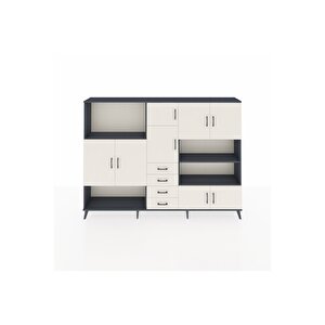 Arges Dolap 9 Raflı 4 Çekmeceli 8 Kapaklı 220x30x163 Antrasit-aytaşı