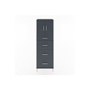 Hyperion Dolap Tek Raflı 4 Çekmeceli 2 Kapaklı 60x44x182 Antrasit-antrasit