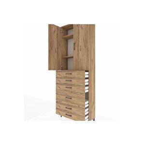 Arges Dolap 3 Raflı 6 Çekmeceli 2 Kapaklı 88x30x243 Çam-çam