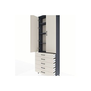 Arges Dolap 4 Raflı 5 Çekmeceli 2 Kapaklı 88x30x243 Antrasit-aytaşı