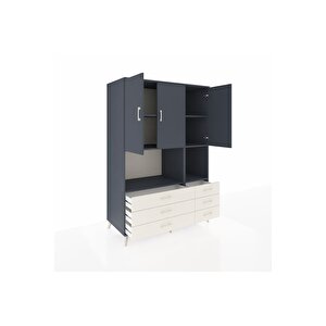 Kronos Dolap 6 Raflı 6 Çekmeceli 3 Kapaklı 132x59x195 Antrasit-antrasit/aytaşı