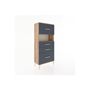 Hyperion Dolap Tek Raflı 4 Çekmeceli 60x44x134 Çam-antrasit