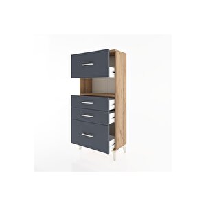 Hyperion Dolap Tek Raflı 4 Çekmeceli 60x44x134 Çam-antrasit