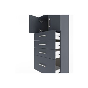 Arges Dolap Tek Raflı 4 Çekmeceli 2 Kapaklı 60x30x134 Antrasit-antrasit