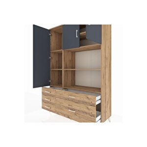 Hyperion Dolap 7 Raflı 5 Çekmeceli 3 Kapaklı 132x44x195 Çam-antrasit/çam