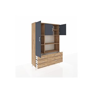 Hyperion Dolap 7 Raflı 5 Çekmeceli 3 Kapaklı 132x44x195 Çam-antrasit/çam