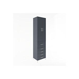 Hyperion Dolap 4 Raflı 5 Çekmeceli 2 Kapaklı 60x44x243 Antrasit-antrasit