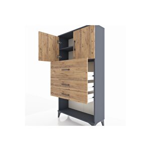 Arges Dolap 2 Raflı 3 Çekmeceli 2 Kapaklı 88x30x163 Antrasit-çam
