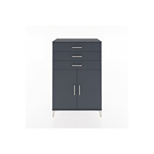 Hyperion Dolap Tek Raflı 3 Çekmeceli 2 Kapaklı 88x44x134 Antrasit-antrasit
