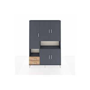 Arges Dolap 10 Raflı 2 Çekmeceli 5 Kapaklı 132x30x195 Antrasit-antrasit/çam