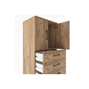 Hyperion Dolap Tek Raflı 7 Çekmeceli 2 Kapaklı 60x44x182 Çam-çam