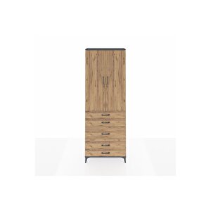 Arges Dolap 4 Raflı 5 Çekmeceli 2 Kapaklı 88x30x243 Antrasit-çam